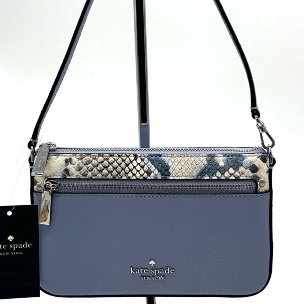 Kate Spade Leila Convertible Leather Mini Pachette Bag Snakeskin Blue